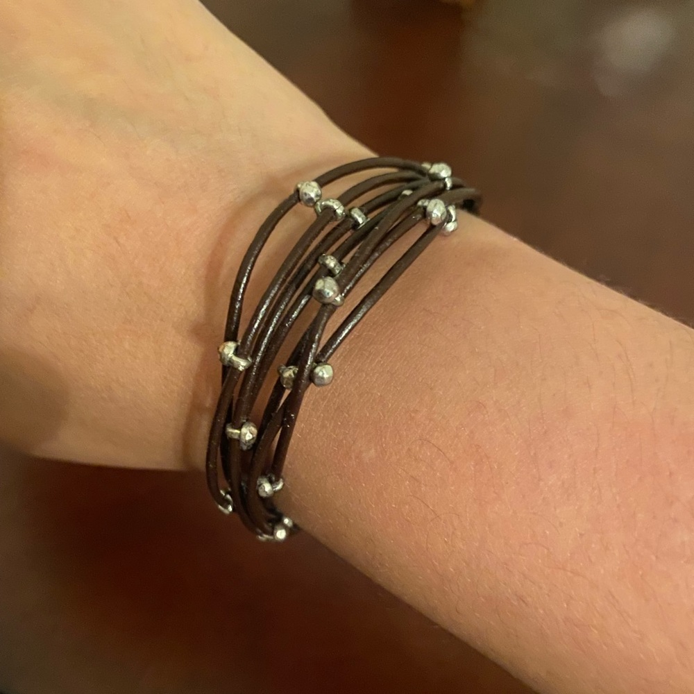 Lucky Brand Silver and brown leather bracelet